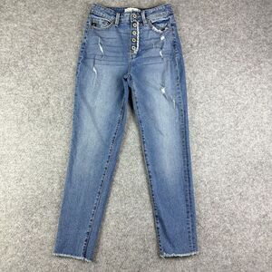 KanCan Jeans Women 3 25 Blue Medium Wash Button Fly Skinny Raw Hem Stretch Denim